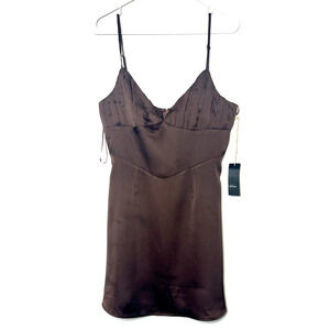 West of Melrose Dress Womens Size Medium Brown Short Satin Vintage NWT Deadstock